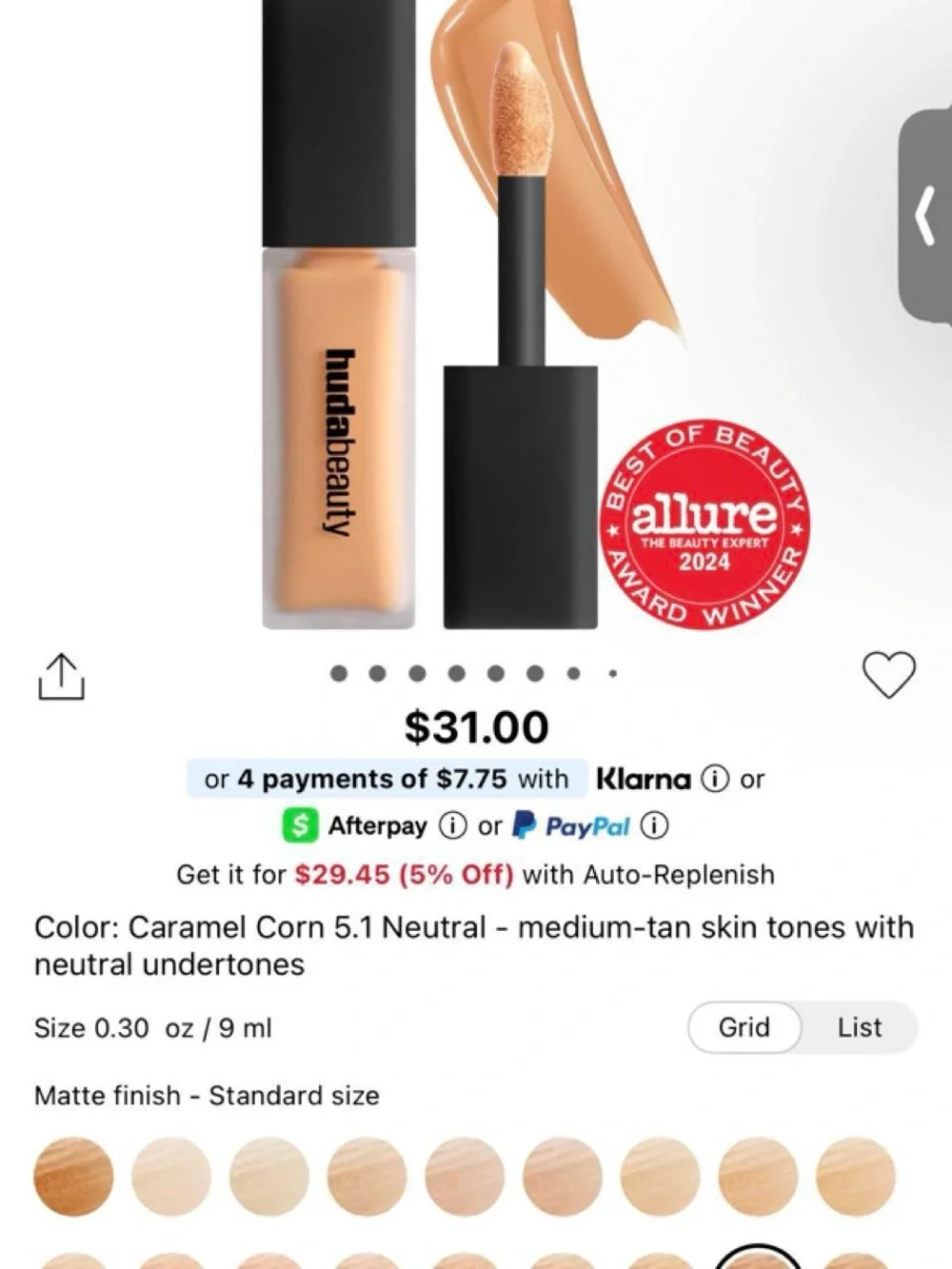 Huda Beauty #FauxFilter Luminous Matte concealer in Carmel Corn 5.1 N